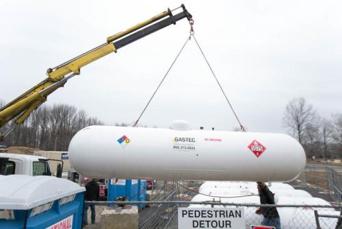 propane on crane truck for construction site in delaware county